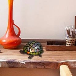 8" x 8" x 4" Tiffany Style Turtle Accent Lamp Green/Blue - Warehouse of Tiffany
