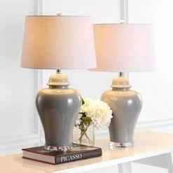 JONATHAN Y Set of 2) 27.25" Winnie Ceramic Urn Table Lamp (Includes Energy Efficient Light Bulb) - JONATHAN Y Orange