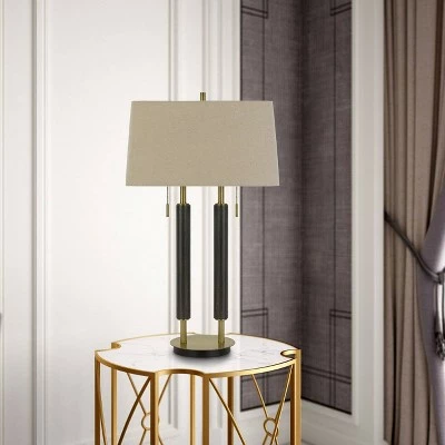 32" Metal/Wood Avellino Desk Lamp with Burlap Shade Antique Brass/Expresso - Cal Lighting 1 32" Metal/Wood Avellino Desk Lamp with Burlap Shade Antique Brass/Expresso - Cal Lighting