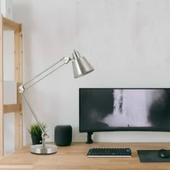 27" AdjusDesk Metal Udbina Desk Lamp with Arm Brushed Steel - Cal Lighting