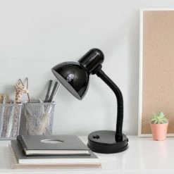 Basic Metal Desk Lamp with Flexible Hose Neck Black - Simple Designs