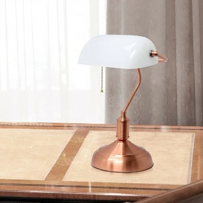 Executive Banker's Desk Lamp with Glass Shade Rose Gold - Simple Designs 2 Executive Banker's Desk Lamp with Glass Shade Rose Gold - Simple Designs - Image 2