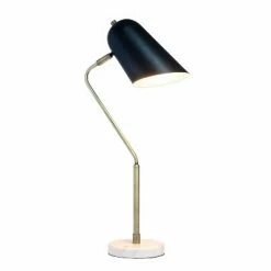 Asymmetrical Marble and Metal Desk Lamp with Sloped Shade Antique Brass - Lalia Home