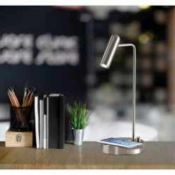 16.5" Wireless Charging Table Lamp (Includes LED Light Bulb) Silver - Adesso