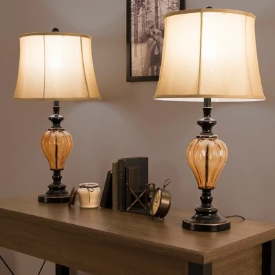 Table Lamps Amber Glass Set of 2 (Includes LED Light Bulb) - Yorkshire Home 2 Table Lamps Amber Glass Set of 2 (Includes LED Light Bulb) - Yorkshire Home - Image 2