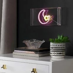 JONATHAN Y 11.8" Moon Contemporary Glam Acrylic Box Pendant (Includes LED Light Bulb) Neon Pink/Yellow - JONATHAN Y -Desk Lamps sales shop unnamed file 1854