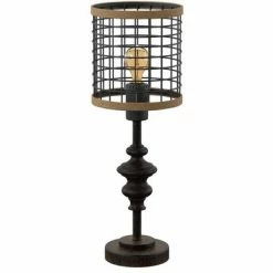 20" Metal Table Lamp with Caged Shade Black/Natural - StyleCraft