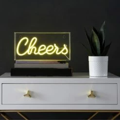JONATHAN Y 11.8" Cheers Contemporary Glam Acrylic Box Pendant (Includes LED Light Bulb) Neon Yellow - JONATHAN Y -Desk Lamps sales shop unnamed file 2104