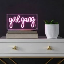 JONATHAN Y 11.88" Girl Gang Contemporary Glam Acrylic Box Pendant (Includes LED Light Bulb) Neon Pink - JONATHAN Y -Desk Lamps sales shop unnamed file 2143