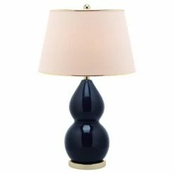 26.5" Jill Double- Gourd Ceramic Lamp Navy (Includes CFL Light Bulb) - Safavieh