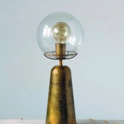 19" Metal Table Lamp with Glass Shade (Includes CFL Light Bulb) Antique Brass - 3R Studios