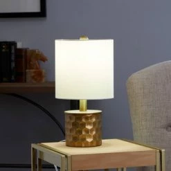 15" The Hive Mini Gilded Silverwood Table Lamp with Shade (Includes CFL Light Bulb) Brushed Gold - Decor Therapy