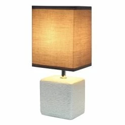 Petite Faux Stone Table Lamp with Fabric Shade - Simple Designs White