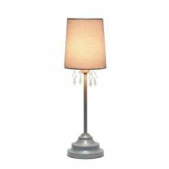 Table Lamp with Fabric Shade and Hanging Acrylic Beads Gray - Simple Designs