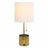 Hammered Metal Organizer Table Lamp with USB Charging Port and Fabric Shade - Simple Designs White