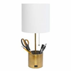 Hammered Metal Organizer Table Lamp with USB Charging Port and Fabric Shade - Simple Designs White -Desk Lamps sales shop unnamed file 2423