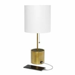 Hammered Metal Organizer Table Lamp with USB Charging Port and Fabric Shade - Simple Designs White -Desk Lamps sales shop unnamed file 2424
