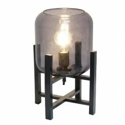 Wood Mounted Table Lamp with Glass Cylinder Shade Smoke - Simple Designs