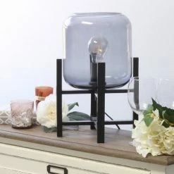 Wood Mounted Table Lamp with Glass Cylinder Shade Smoke - Simple Designs -Desk Lamps sales shop unnamed file 2441