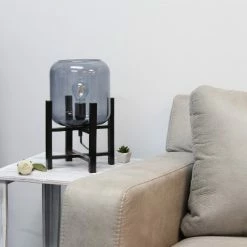 Wood Mounted Table Lamp with Glass Cylinder Shade Smoke - Simple Designs -Desk Lamps sales shop unnamed file 2442