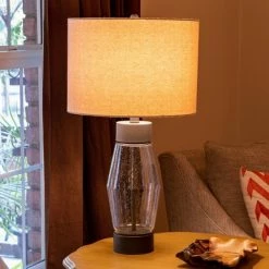 26.25" Glass and Metal Cadance Convex Table Lamp (Includes LED Light Bulb) Bronze - Decor Therapy -Desk Lamps sales shop unnamed file 2459