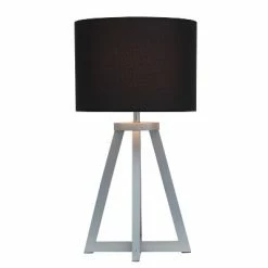 Wood Interlocked Triangular Table Lamp with Fabric Shade Black - Simple Designs