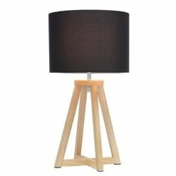 Wood Interlocked Triangular Table Lamp with Fabric Shade Natural - Simple Designs