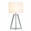 Wood Interlocked Triangular Table Lamp with Fabric Shade Gray - Simple Designs