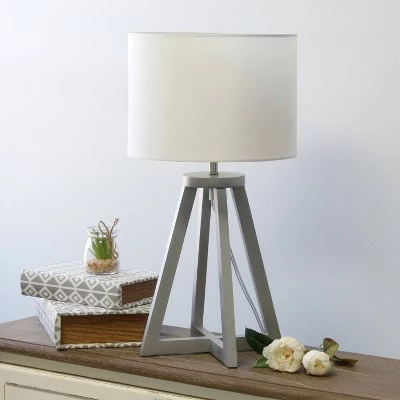 Wood Interlocked Triangular Table Lamp with Fabric Shade Gray - Simple Designs 2 Wood Interlocked Triangular Table Lamp with Fabric Shade Gray - Simple Designs - Image 2