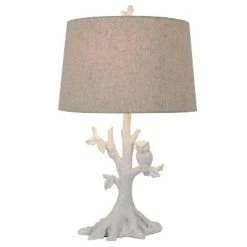 27.5" Textured Resin Owl Table Lamp Satin White - Decor Therapy