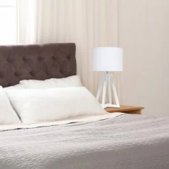 White Wood Interlocked Triangular Table Lamp with Fabric Shade White - Simple Designs -Desk Lamps sales shop unnamed file 2590