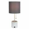 Hammered Metal Organizer Table Lamp with USB Charging Port and Fabric Shade White/Gray - Simple Designs