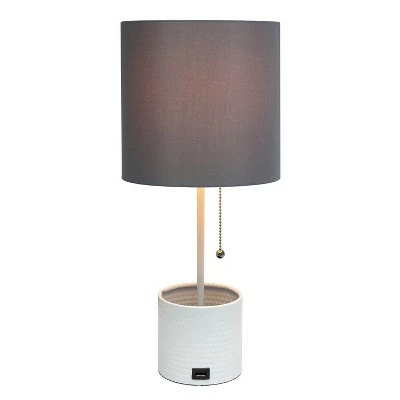 Hammered Metal Organizer Table Lamp with USB Charging Port and Fabric Shade White/Gray - Simple Designs 1 Hammered Metal Organizer Table Lamp with USB Charging Port and Fabric Shade White/Gray - Simple Designs
