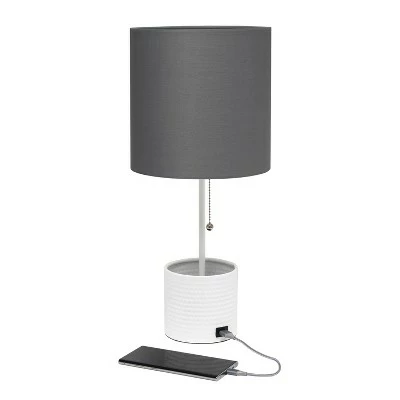 Hammered Metal Organizer Table Lamp with USB Charging Port and Fabric Shade White/Gray - Simple Designs 5 Hammered Metal Organizer Table Lamp with USB Charging Port and Fabric Shade White/Gray - Simple Designs - Image 5