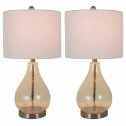 22.5" Set of 2 Crackled Teardrop Table Lamp Iridescent Gold - Decor Therapy