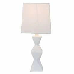 20.5" Knox Stacked Diamond Tale Lamp Satin White - Decor Therapy
