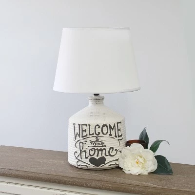 Welcome Home Rustic Ceramic Foyer Entryway Accent Table Lamp with Fabric Shade White - Simple Designs 2 Welcome Home Rustic Ceramic Foyer Entryway Accent Table Lamp with Fabric Shade White - Simple Designs - Image 2