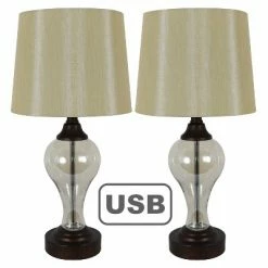 17" Set of 2 Brady Table Lamp with USB Ports Bronze Glass - Decor Therapy -Desk Lamps sales shop unnamed file 2802
