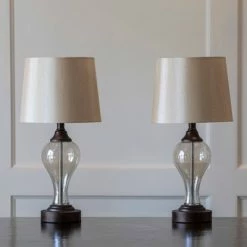 17" Set of 2 Brady Table Lamp with USB Ports Bronze Glass - Decor Therapy -Desk Lamps sales shop unnamed file 2803