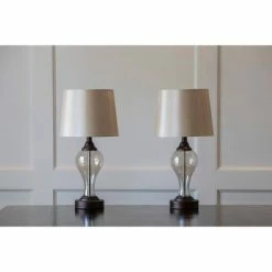 17" Set of 2 Brady Table Lamp with USB Ports Bronze Glass - Decor Therapy -Desk Lamps sales shop unnamed file 2805