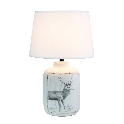 Rustic Deer Buck Nature Printed Ceramic Accent Table Lamp with Fabric Shade White - Simple Designs 1 Rustic Deer Buck Nature Printed Ceramic Accent Table Lamp with Fabric Shade White - Simple Designs