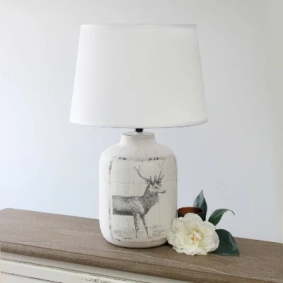 Rustic Deer Buck Nature Printed Ceramic Accent Table Lamp with Fabric Shade White - Simple Designs 2 Rustic Deer Buck Nature Printed Ceramic Accent Table Lamp with Fabric Shade White - Simple Designs - Image 2