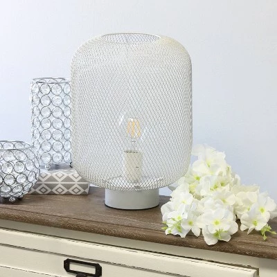 Metal Mesh Industrial Table Lamp White - Simple Designs 4 Metal Mesh Industrial Table Lamp White - Simple Designs - Image 4