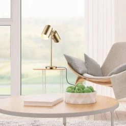 20" 2-Light Pratt Table Lamp with Shade Matte Brass - Globe Electric -Desk Lamps sales shop unnamed file 2928