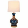 19" Justin Coastal Rope Table Lamp Indigo Glass & Natural Rope - Decor Therapy