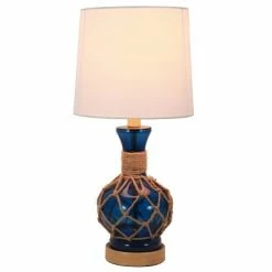 19" Justin Coastal Rope Table Lamp Indigo Glass & Natural Rope - Decor Therapy