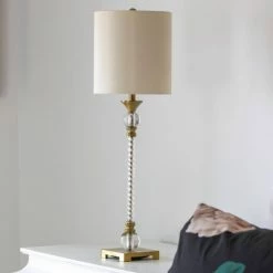 30" x 9" Steel and Acrylic Camilla Twist Buffet Table Lamp Brushed Brass - Decor Therapy -Desk Lamps sales shop unnamed file 3023