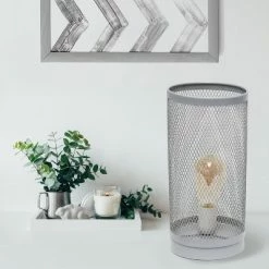 Mesh Cylindrical Steel Table Lamp Gray - Simple Designs -Desk Lamps sales shop unnamed file 3032