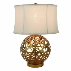 21" Strapped Steel Ball Table Lamp Antique Gold - Decor Therapy