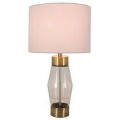 26.25" Glass and Metal Cadance Convex Table Lamp (Includes LED Light Bulb) Antique Brass - Decor Therapy